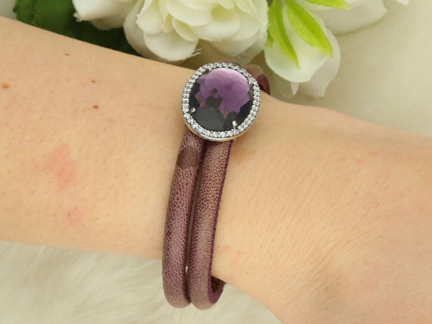 Bransoletka srebrna damska TI SENTO 2759MA fioletowa skóra srebro.jpg